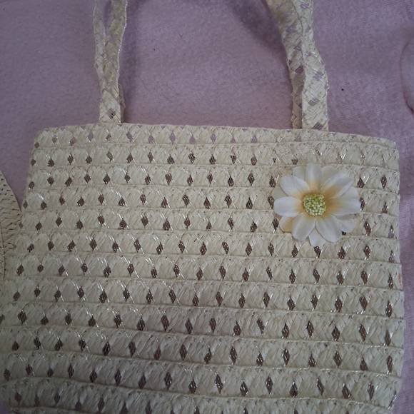 Girls Cream Straw Sun Hat with Floral Bow Size 24 Months - Picture 3 of 7